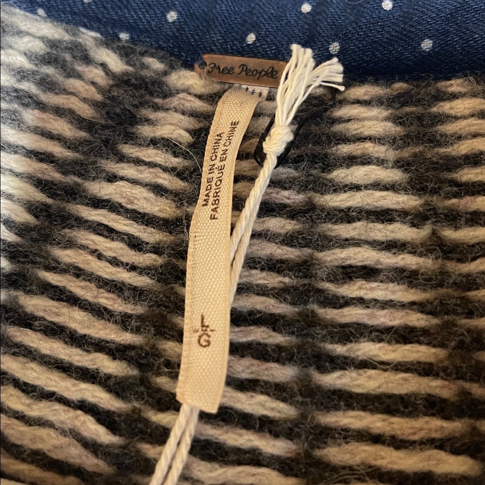 Free People Blue Polka Dot Wool Blend Buttoned Down Sweater Knit Inset Shirt.SzL - Picture 8 of 9